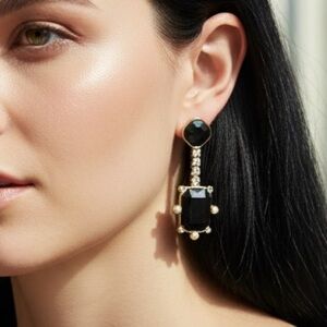 Isaac Mizrahi Black Crystal Drop Earrings with Pearl Accents. (BR666/2)